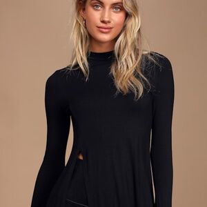 Lulus Eyes On Me Black Long Sleeve Tunic Top - Size XS